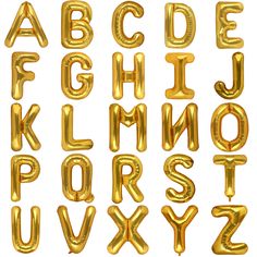 gold foil balloons in the shape of letters and numbers