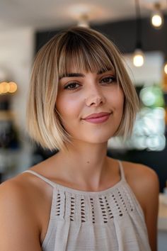 37 Short Bobs With Bangs Hairstyles for the Ultimate Effortless and Stylish Look Thick Bangs, Natural Looking Highlights, Short Bob Cuts, Feathered Bangs, Tousled Bob