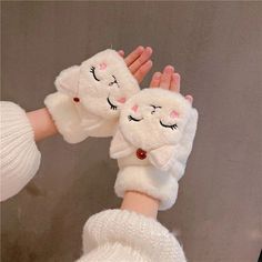 Winter Gloves For Women, Velvet Gloves, Fur Mitten, Gloves For Women, Crochet Fingerless Gloves, Pink Rabbit, Girly Accessories, Rabbit Cartoon, Kawaii Animals