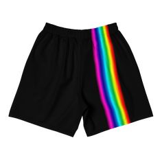 Show your pride while running, swimming, weight-lifting, or participating in any other activity that pops in your mind. These shorts won't let you down! These sporty shorts feature a black base with a vertical rainbow color gradient on one leg, and our gc2b logo. Model shots n/a at this time. • 96% polyester, 4% elastane • Fabric weight: 5 oz/yd² (169.5 g/m²) • Four-way stretch water-repellent microfiber fabric • 6.5’’ inseam • Elastic waistband with a flat white drawstring • Mesh side pockets. Model Shots, Pride Colors, Sporty Shorts, Trans Pride, Flat White, Color Gradient, Elastane Fabric, Rainbow Color, White Flats