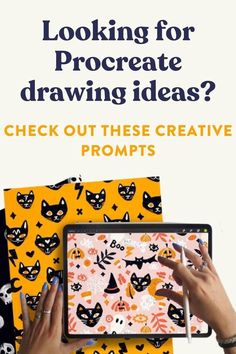 someone is using an ipad to draw on halloween themed paper with the text looking for procreate drawing ideas? check out these creative projects