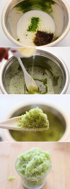 Green tea sugar scrub! Use green tea as a body scrub, natural body scrub with a natural remedy for fighting cellulite and remoing toxins. Natural Body Scrub, Diy Kosmetik, Diy Body Scrub, Scrub Recipe, Matcha Green, Natural Remedy