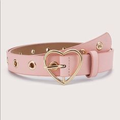 Pink Heart Belt. Nwt. This Can Be Used As A Choker If Desired. Belts Aesthetic, Heart Belt, Pink Belt, Buckle Belt, Trendy Fashion Women, Gold Heart, Heart Of Gold, Pink Leather, Black Belt