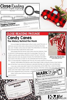 the close reading passage for candy canes is shown in red, black and white