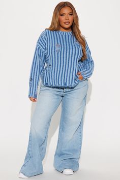 Available In Blue. Pullover Sweater Long Sleeve Crew Neck Distressed Washed Ribbed Hem Disclaimer: Due To The Distressed & Wash Process, Each Garment Is Unique. Self: 100% Acrylic Imported | In A Mood Distressed Sweater in Blue size XS by Fashion Nova In A Mood, Distressed Sweater, Distressed Sweaters, Blue Pullover, Denim Sweater, Women Hoodies Sweatshirts, Blue Sweaters, Blue Fashion, Pullover Sweater