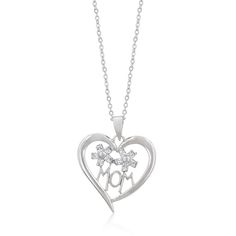 MOM Heart Pendant Necklace Silver Heart Pendant Necklace Silver, Necklace Chain Types, Round Diamond Engagement Rings, Ring Sale, Cz Pendant, Mom Necklace, Perfect Gift For Mom, Drop Pendant, Heart Pendant Necklace