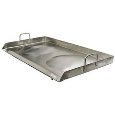 a metal tray with handles on it