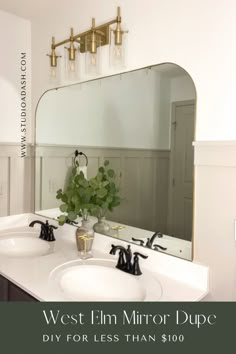 Long Mirror Bathroom Vanity, Builders Grade Bathroom Mirror Update, Master Bath One Big Mirror, Sheet Mirror In Bathroom, Diy Gold Bathroom Mirror Frame, Trim Around Large Bathroom Mirror, Trim Around Bathroom Mirror Gold, Bathroom Builder Grade Mirror, Custom Mirrors For Bathroom