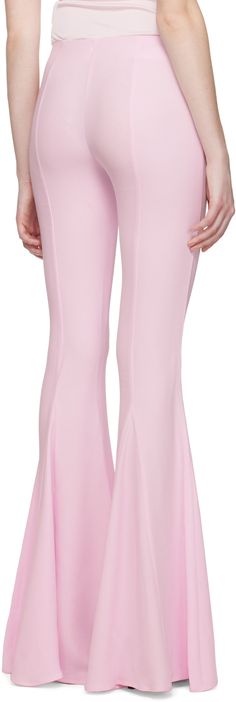 Flared plain-woven stretch viscose trousers. Zip closure at outseam. Supplier color: Chalk pink Pink Stretch Ankle-length Bottoms, Stretch Pink Ankle-length Bottoms, Spring Pink Elastane Pants, Pink Elastane Pants, Pink Elastane Pants For Spring, Pink Elastane Pants For Work, Pink Straight Elastane Pants, Pink Elastane Pants For Workwear, Pink Fitted Ankle-length Pants