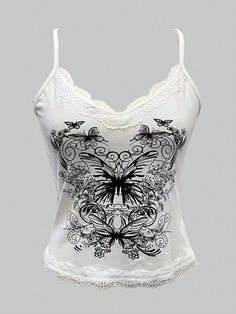 Women's Summer Butterfly Printed Casual Tank Top White Casual   Fabric Animal,Colorblock,Butterfly Cami Slight Stretch  Women Clothing, size features are:Bust: ,Length: ,Sleeve Length: Hollister Style, Aesthetic Grunge Outfit, Goth Dress, Women Tank Tops, Cute Tank Tops, Casual Tank Tops, White Tank Top, Kids Beachwear