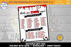 a printable halloween party sign with the words, what's your zombie?