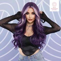 🌟 Welcome to Wig Wonders Store! 🌟 Indulge in the magic of our enchanting wig collection! 🔴 Color: Violet Purple 🔴 Wigs Design:Long Wigs 🔴 Type: No Bangs Wig 🔴 Features: Heat-Resistant 🔴 Cap Type: Rose Mesh Net 🔴 Crowd: Women 🔴 Hairstyle: Long Wigs 🔴 Theme: Festival 🔴 Curl: Body Wave 🔴 Dye/Bleach/Perm: Perm, Dye 🔴 Heat Tolerence: 150℃ 🔴 Material: High Temperature Fiber Elevate your style and express your unique personality with our diverse range of high-quality wigs crafted to perfe Light Lilac Hair, Purple Hair With Money Piece, Mauve Hair Color, Wigs Design, Purple Wigs, Long Wavy Wig, Wig Collection, Wigs Cosplay, Purple Wig