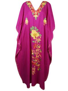 Womens Maxi Kaftan Purple embroidered Kaftan L-3XL Caftan Dresses, Fall Maxi, Cotton Caftan