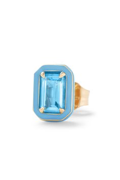 Add a pop of color to your ear with our signature 14K Yellow Gold Rectangular Cocktail Stud featuring colored enamel and lab-created gemstones. Due to the custom nature of this product, please allow 20 business days for production. These are final sale. Please note, this is sold as a single, complete earring. Stone & setting: 7mm x 5mm, 14K Yellow Gold, Made in New York City Shiny Happy People, Alison Lou, Emerald Blue, Chakra Jewelry, Yellow Citrine, Stone Setting, Fine Jewelry Designers, Cute Earrings, Stone Settings