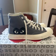 Worn 2 Times, Great Condition, Almost Brand New Casual High-top Sneakers With Branded Heel, Casual High-top Lace-up Sneakers With Branded Heel, Casual Lace-up High-top Sneakers With Branded Heel, Converse X Comme Des Garcons, Men's Converse, Shoes Converse, Comme Des Garcons, Converse Shoes, Mens Shoes Sneakers