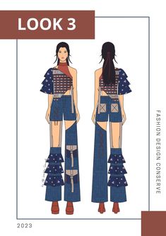 the front and back view of a woman's denim dress