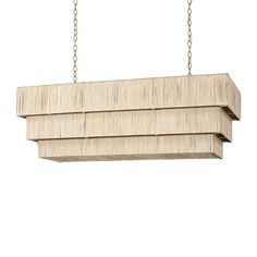 a rectangular light fixture hanging from a chain