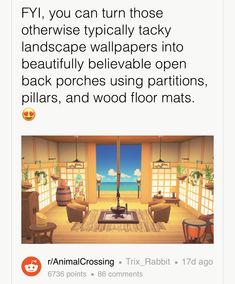 an image of a living room with the caption that reads, if you can turn those otherwise typical wallpapers into beautifully belevable open back porches using partitions