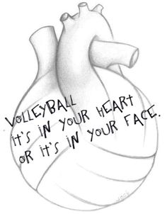 a drawing of a heart with the words volleyball in your heart or it's in your face