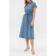 Introducing our August Sky Women's Solid Point Collar Button Up Shirt Midi Dress, where sophistication meets versatility. Featuring a classic point collar and button-up closure with a back yoke, it exudes timeless elegance. Two front patch pockets add functionality and style, while loops with a self-tie belt cinch the waistline for a flattering silhouette. Crafted from fabric with a gauze-like texture, this dress offers a unique tactile experience. Though not lined and lacking stretch, its struc Flattering Dresses For Big Busts, Shirt Midi Dress, Maxi Shift Dress, Ballet Dress, Mini Skater Dress, Dress Dusty, Women Midi, Midi Shirt Dress, Effortless Chic