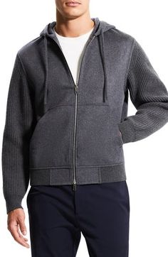 Styled like a baseball jacket, this wool-and-cashmere zip-up hoodie elevates your casual game with aplomb. Drawstring hood 90% wool, 10% cashmere Dry clean Made in Italy Cashmere Hoodie With Ribbed Cuffs, Long Sleeve Wool Hoodie With Drawstring Hood, Wool Hoodie With Drawstring Hood And Long Sleeves, Wool Hoodie With Drawstring Hood, Casual Cashmere Hoodie With Drawstring Hood, Casual Cashmere Hoodie With Ribbed Cuffs, Cashmere Hoodie With Ribbed Cuffs For Fall, Wool Hoodie With Ribbed Cuffs, Casual Wool Hoodie With Drawstring