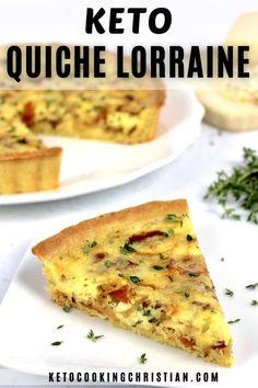 keto quiche loraine on a white plate