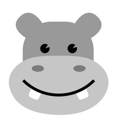 a gray hippo face with a smile on it's face