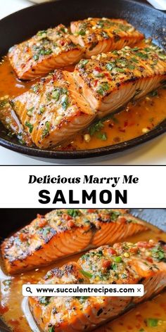 Fall head over heels for this Marry Me Salmon! The creamy, buttery sauce pairs perfectly with the salmon, creating a dish so delicious, it just might have you saying “I do” to more! Rum Glazed Salmon, Merry Me Salmon, Salmon Stakes Recipes, Wild Caught Salmon Recipes, Marry Me Salmon Recipe, Crockpot Salmon Recipes, Longhorn Salmon Recipe, Skin On Salmon Recipes, Atlantic Salmon Recipe