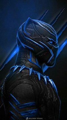 an image of a man in black and blue armor with his back turned to the camera