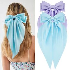 PRICES MAY VARY. ❤️ 2 Styles: 2 different styles and colors make them easy to match your outfit, nice and strong, grip hair really well, good for keeping your hair tidy and making you look elegant. ❤️ Amazing Material：Hair bows barrettes made from metal french clips and feature decorative silky satin fabric with long tail, soft and durable, cute bow and long tail, It can be matched with any sweet girls's costume. Not only can it be used as a hair clip, but also as a DIY accessories. ❤️ Great Siz Purple Hair Bow, Ribbon Barrettes, Purple Hair Bows, Blue Hair Bows, Big Hair Bows, French Clip, Hair Claw Clips, Hair Ribbons, Hair Accessories Clips