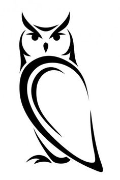 an owl with big eyes sitting on top of a tree branch silhouetted against a white background