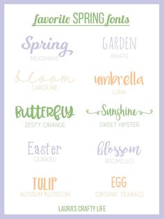 some type of font that is in different colors and sizes, with the words spring on them