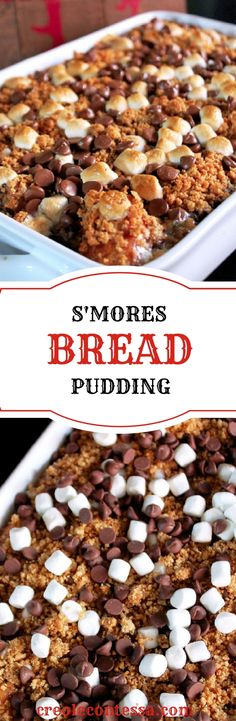 s'mores bread pudding in a baking dish