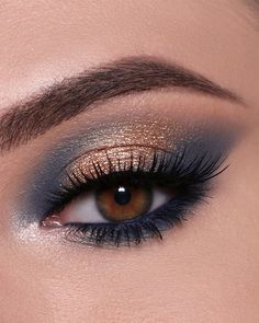 Simple Blue And Gold Eye Makeup, Makeup Looks For Navy Blue Dress Formal, Colorful Eye Makeup For Blue Eyes, Cool Toned Makeup Looks, Bridal Eyes, Halo Eyeshadow, Evening Eye Makeup