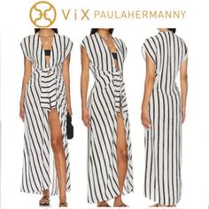 Paula Hermanny Stripe Perrine Sasha Cover Up Dress Black Women's Size Large Msrp: $ 248.00 Item Condition: New With Tag Brand: Vix Paula Hermanny Size: L Color: Black Striped Pattern Maxi Length Front Tie Closure 100% Viscose Hand Wash New With Tags Buy More Save More !!! Please Check Out My Closet And Follow Me:-) White Beachwear Maxi Dress For Evening, Open Front Dresses For Daywear, Summer Evening Open Front Maxi Dress, White Wrap Beach Dress, White Open Front Dress For Beach Cover-up, White Wrap Dress For Beach, Elegant Open Front Beach Cover-up Dress, White Open Front Beach Dress, Chic Open Front Dress For Daywear