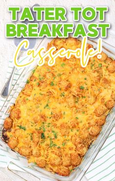 tater tot breakfast casserole with text overlay