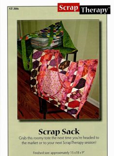 an advertisement for scrap sack quilts on the floor