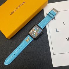 Louis Vuitton Official LV Glossy Leather Apple Watch Strap Luxury Metal Logo Fashion Online Store Luxury Rectangular Apple Watch Band, Luxury Rectangular Watch Accessories With Wrist Strap, Luxury Leather Strap Apple Watch Band As Gift, Lv Apple Watch Band, Apple Watch Luxury, Louie Vuttion Apple Watch Bands, Luxury Blue Watch Bands With Bracelet Strap, Luxury Leather Strap Apple Watch Band For Business, Black Louis Vuitton Apple Watch Band