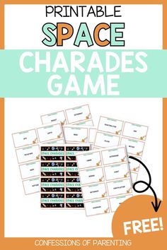 the printable space charadess game for children to play with and learn how to use