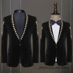 ad eBay - Men's Singer Dress Blazer Slim Fit Flat Black One Button Wedding Formal Fashion - Buy Now, click the link (eBay) Party Suits With Buttons And Long Sleeves, Gold Formal Suits With Buttons, Gold Suits With Buttons For Formal Occasions, Elegant Party Suit With Buttons, Formal Fitted Dress With Gold Buttons, Elegant Suits With Gold Buttons, Elegant Gold Suits With Buttons, Elegant Embellished Suit For Ceremony, Festive Embellished Wedding Tuxedo