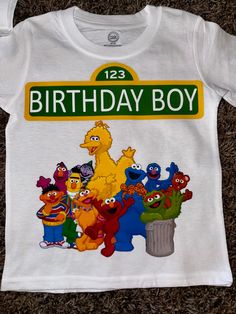 This set includes custom t-shirts. You will also have the option of adding a t-shirt which will include your child's name, the age they are turning, and the character of choice FOR ALL SETS. This set comes in any color CARE INSTRUCTIONS: These items are made with fabric paint, heat-transfer vinyl, and heat-transfer paper. Birthday outfits are for one-time, special event use as the materials used are extremely delicate. Please only hand wash gently and air dry only. Any machine washing or drying will destroy the items and cause peeling.  Please also note that the color of ll items and sizes may vary. I purchase them from various kids stores and no pair will be the same as they are custom-made. I will reach out regarding size once the order is made. NO CHANGES ARE ALLOWED AFTER 48 HOURS OF O Birthday Boy Shirt, Birthday T Shirts, Sesame Street Birthday, Birthday Boy Shirts, Birthday Outfits, Boy Shirt, Color Care, Kids Store, Custom Birthday