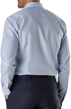 A textured, spread-collar dress shirt is cut from crease-resistant cotton for a slim, modern fit. Permanent collar stays. French placket. Adjustable-button cuffs. Back yoke. 100% cotton. Machine wash, line dry. By Eton; imported. Men's Furnishings. Slim Fit Dress Shirt With Lapel Collar For Office, Fitted Shirt With Welt Pockets For Business, Fitted Dress Shirt For Business, Blue Slim Fit Dress Shirt For Work, Formal Dress Shirt With Welt Pockets And Spread Collar, Blue Shirt With Concealed Placket And Fold Down Collar, Business Shirt With Lapel Collar And Welt Pockets, Business Dress Shirt With Concealed Placket, Formal Dress Shirt With Welt Pockets