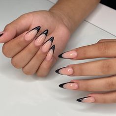 Posted by Zoe Scott: Today, we're diving into the chic universe of black almond nail designs—a trend that's taken the fashion world by storm. Almond-shaped nails, characte... Almond Nails Black French Tip, Black Almond French Nails, Black Almond Nail Designs, Tip Almond Nails, French Tip Almond Nails, French Tip Almond