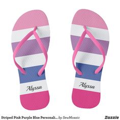 Personalized Flip Flops, Violet Rose, Chic Sandals, Bleu Violet, Pink Purple Blue, Stylish Sandals, Flip Flop Shoes, Crochet Shoes, Bold Stripes