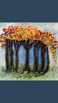 a painting of trees with leaves on them