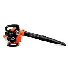 an orange and black leaf blower on a white background