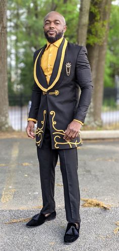 Turn a new page ahead of schedule in the dapper chapter with this handmade Black and Gold embroidered Suit set. There is such a thing as a unicorn and that will be you with your clean look. Silk Cotton Blend Slim fit Hat not included, sold separately Dry clean only Made in Nigeria Embroidery designed on fabric, not sewn-on applique African Dashiki Shirt, Long Shirt Men, African Male Suits, African Kaftan, African Suit, Dashiki Shirt, Brimless Hat, Embroidered Suit, African Dashiki