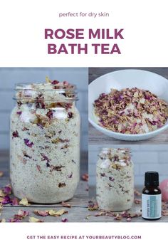 Tub Soak Recipe, Tub Tea Recipes, Diy Bath Tea Recipes, Bath Tea Bags Diy, Rose Milk Bath, Bath Tea Recipe, Coconut Milk Bath Soak, Milk Bath Recipe, Bath Teas