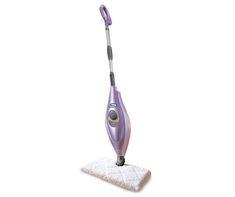 a purple and silver steam mop on a white surface