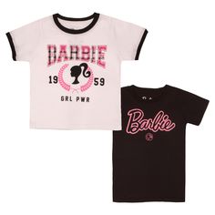 PRICES MAY VARY. Fun & Trendy - These stylish tees feature a dazzling pink Barbie logo on one side, as well as the ‘Girl Power’ slogan on the other for added fun. They are sure to stand out from her peers! Soft & Durable - The fabric is lightweight and airy, yet durable enough to ensure that your daughter can play all day. With its classic fit, the shirt will look great with most other clothing items in her closet. Comfort and style - Made from soft, durable material, these shirts are designed t Pink Barbie Logo, Girl Power Tee, Barbie Logo, Play All Day, Girls T Shirts, Vintage Preppy, Malibu Barbie, Black And White Shirt, Barbie Girl